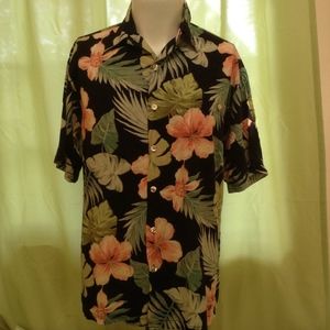 Tori Richard Viscose Black Floral Hawaiian Shirt